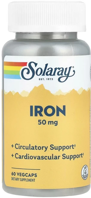 솔라레이 철분 50mg 60캡슐 Solaray, 60정, 6개 - 쿠팡