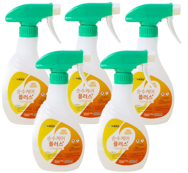 비츄인 순수케어플러스 알콜 70% 함유 주방 칼 가정용 업소용 기구소독제, 5개, 400ml