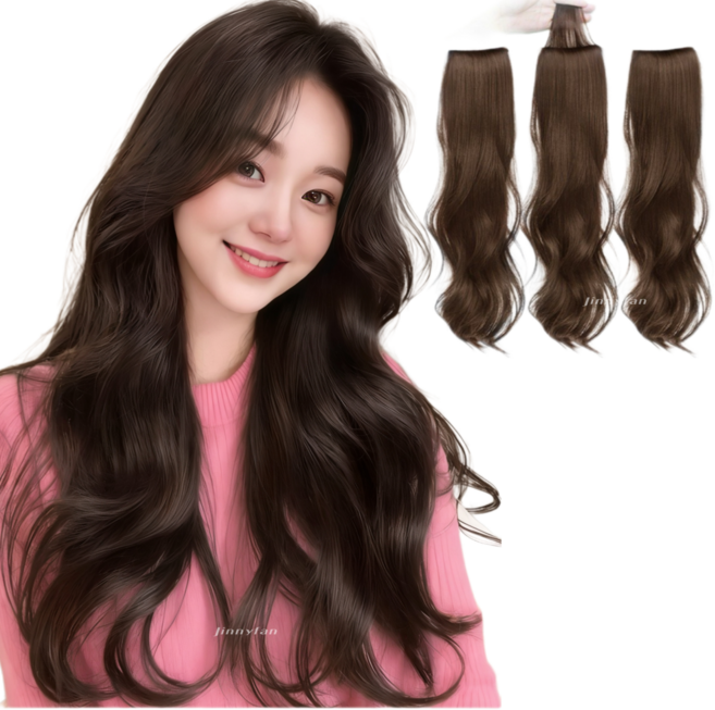 지니판 감쪽같은 자연스러운 긴머리 S컬 루즈펌 웨이브 3피스 붙임머리, 1개, 라이트브라운