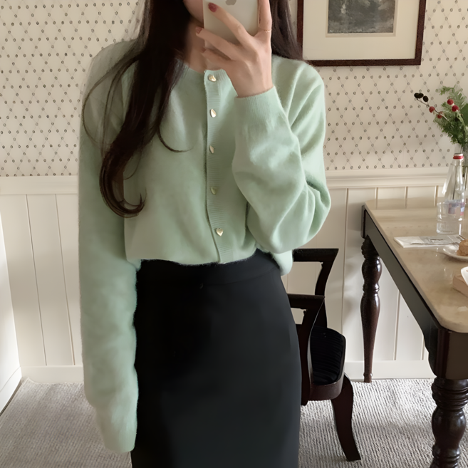 씨엔와우 보들보들 여성 데일리 라운드넥 니트 가디건