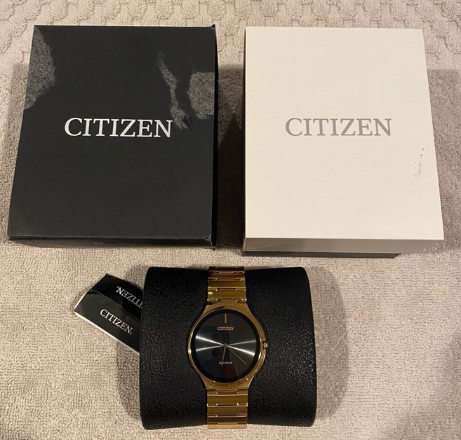 [Citizen] Stiletto Watch Eco-Drive Gold- Tone Stainless Steel Black Two Hand Dial