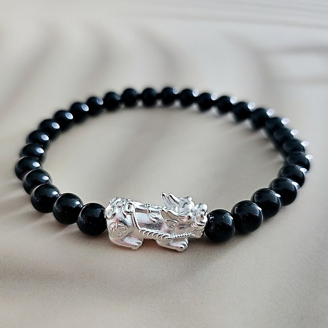 남녀공용 999 실버 비휴 오닉스 원석 팔찌 금전운 사업운 재물운 행운팔찌