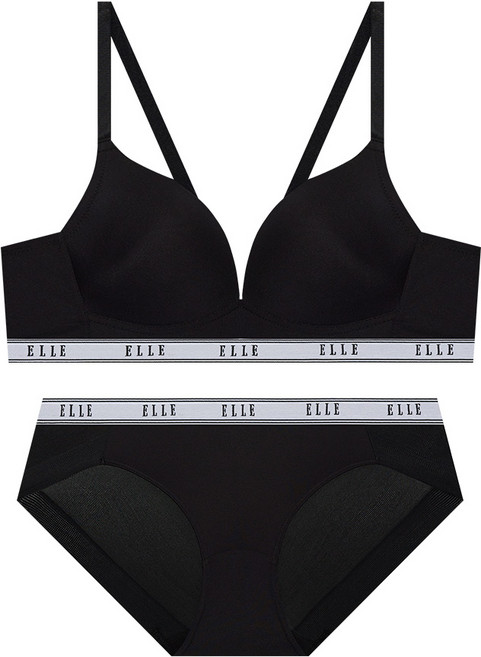 엘르 이너웨어 에어로쿨 컴포트핏 노와이어 올리브그린 브라 팬티 세트