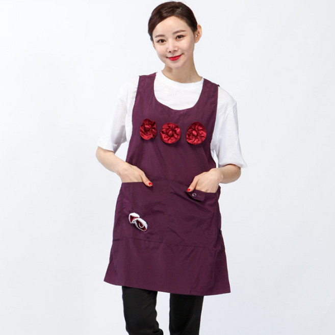 DAE207 코사지 꽃 장식 요양보호사 원피스형 앞치마, DAE207 검정M, 1개