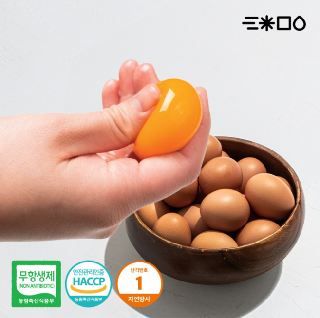 삼초마을 난각번호1번 계란 자연방사 유정란 무항생제, 60구, 1개