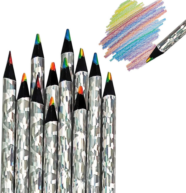 7in1 무지개 색연필 레인보우 색연필 7색 믹스 색연필 미술 예술용품, 12개, 1개