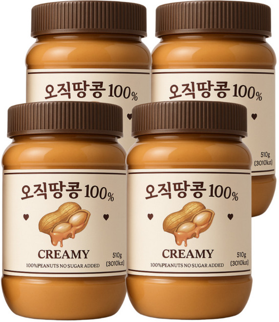 오직땅콩100% 무첨가 피넛버터 크리미, 4개, 510g