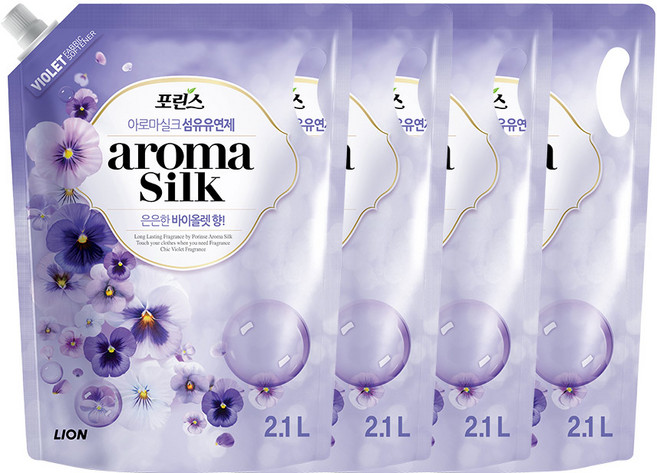 포린스 아로마실크 섬유유연제 바이올렛 리필, 2.1L, 4개