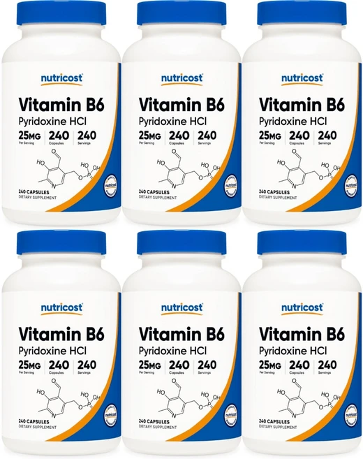 뉴트리코스트 비타민 B6 피리독신 HCl 25mg, 6개, 240정 - 쿠팡