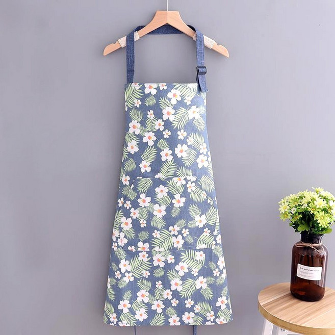 리빙플리 순면 꽃무늬 앞치마, 1개, 연파랑(꽃과 풀)