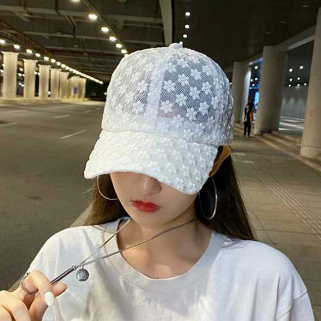 1+1 FANCYon 시스루 플라워 캡모자 여성 망사 모자 여름 메쉬