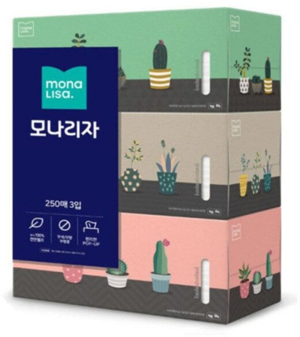 모나리자 미용티슈 250매3입 1팩 프리미엄 화장지, 일반, 250