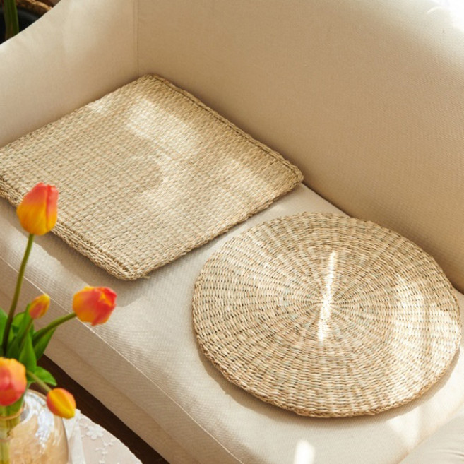 꾸미까 1+1 플랫 라탄 방석 시팅매트 왕골방석(2type)