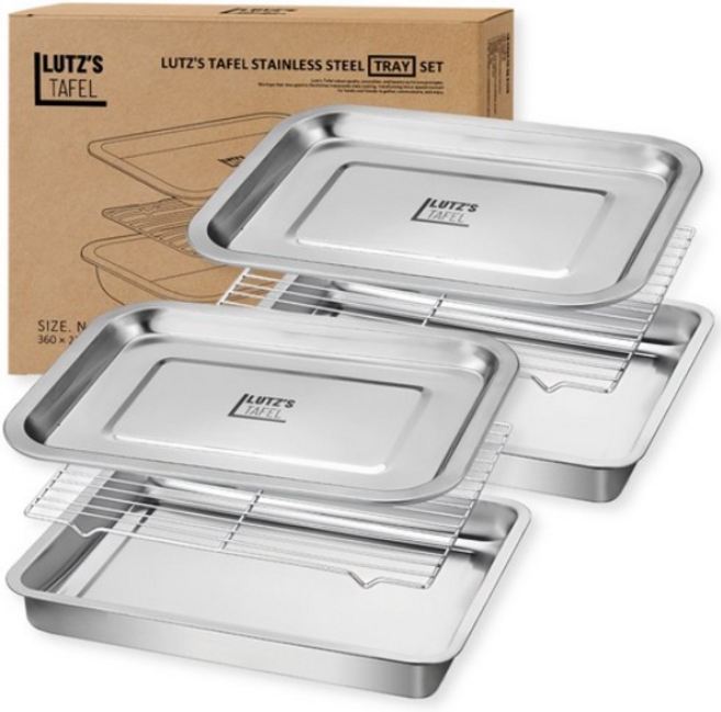 루츠스타펠 무연마 사각 올스텐 트레이 세트 3호(360x270x50mm), 2세트, 밧드+트레이+렉