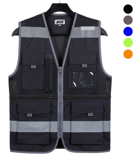 건설 현장 야간 망사 반사 안전조끼 다용도 포켓 메쉬 작업 조끼