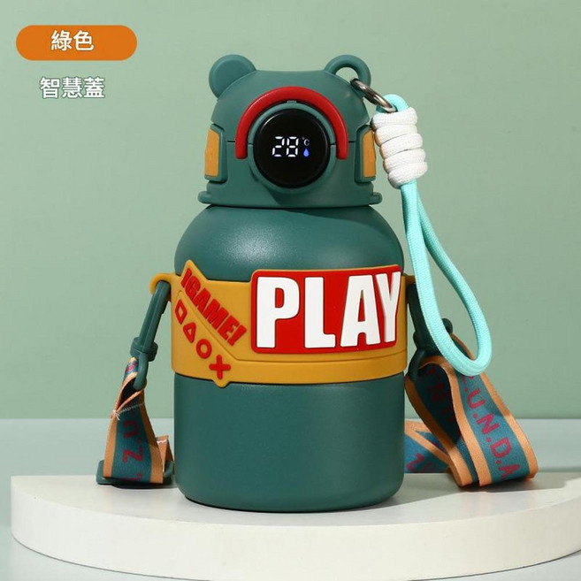 卡通智慧顯溫316不鏽鋼保溫杯, 橄欖綠 測溫款, 1套, 600L