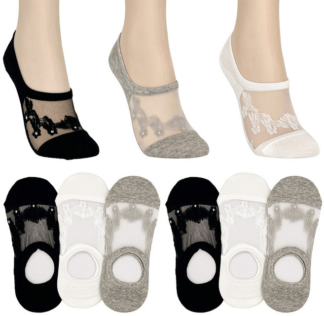 수한양말 여자 시스루 망사 페이크 삭스 덧신 덧신 은사레이스 9켤레