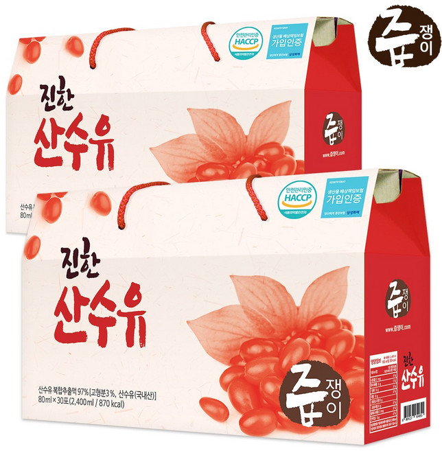 즙쟁이 산수유즙 2박스 60포, 2.4L, 2개