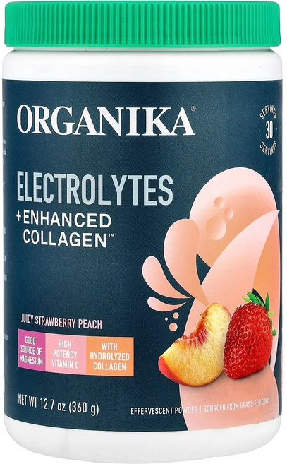 Organika Electrolytes + Enhanced Collagen™ Juicy Strawberry Peach 12.7 oz (360 g), Organika, Electrolytes + Enhan, 1개, 360g - 쿠팡