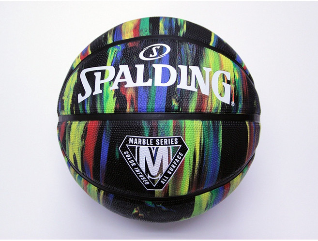 SPALDING 斯伯丁 SP大理石系列 黑彩 橡膠款 標準七號籃球 #內附球針 #室外球 #7號, 1個