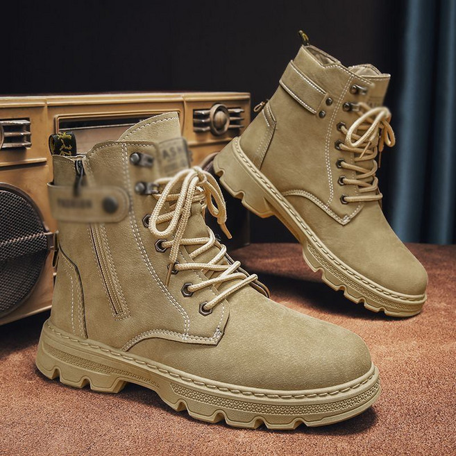 JUSTFEELING 남자 신발 워커 빅사이즈 245-270 발편한 하이탑 남성워커부츠 옆지퍼 등산화 아웃도어 작업화 하이탑 남성 워커화