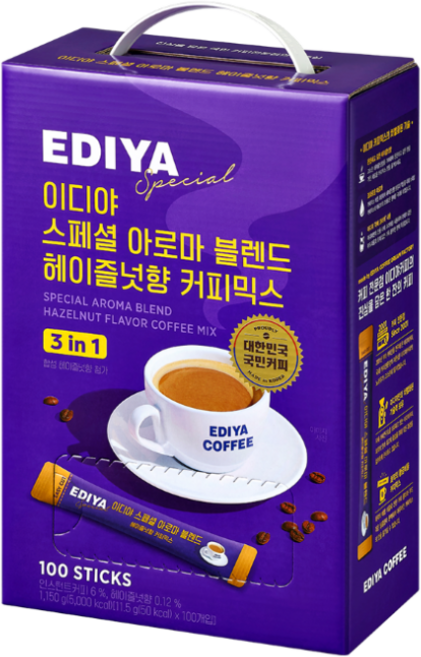 이디야 헤이즐넛향 아로마 블렌드 믹스커피, 11.5g, 100개입, 4개