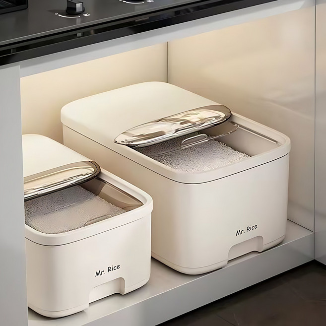style dr 가정용 대용량 슬라이드커버 쌀통 쌀독 밀폐 잡곡 보관통 쌀관용기 방충 쌀 보관함, 화이트, 1개