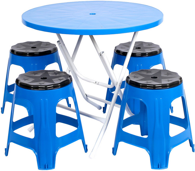 지오리빙 포장마차 테이블 의자 세트, 원형+회전(블루)
