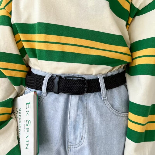 豹開之家 編織免打孔腰帶 韓版百搭學生休閒褲帶 帆布男女通用束腰顯瘦