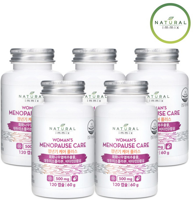 [내추럴이믹스] 갱년기 케어 플러스 500mg (2개월분) 대두 이소플라본 식물성 에스트로겐 갱년기 영양제, 120정, 5개