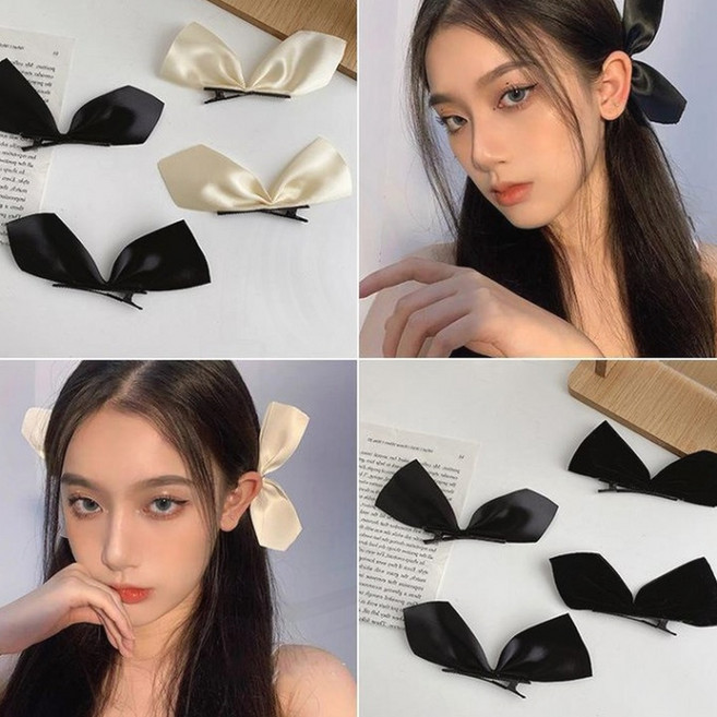 반리본 집게핀 2개 여성 헤어핀 머리핀 옆머리 사이드 포인트 클립