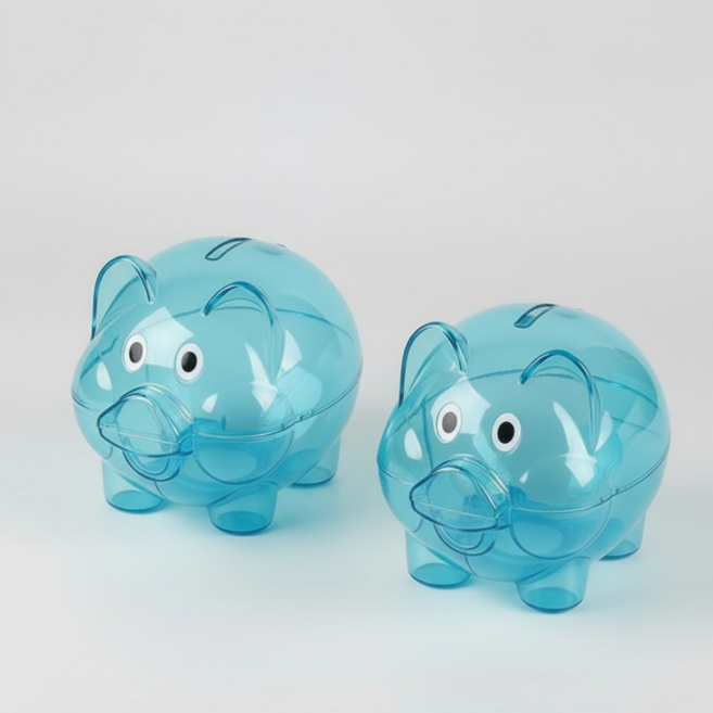 이지앤코 귀여운 투명 컬러 돼지 저금통, 2개, 블루