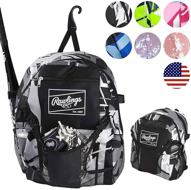 롤링스 | 리믹스 백팩 장비 가방 티볼 & 유소년 야구 / 소프트볼 미국, Black, 15" x 12" x 6" | Backpack, Black 444295