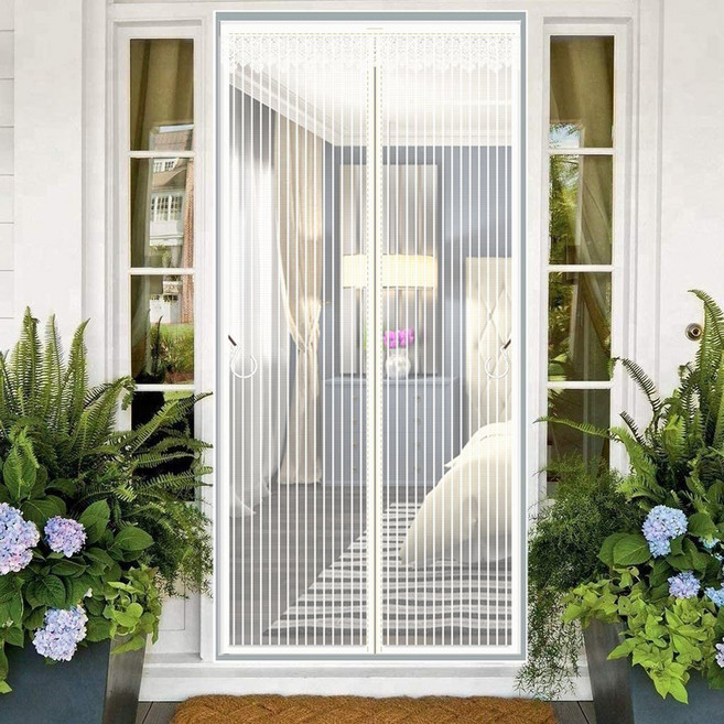 현관 방문 자석 방충망 방충문 자석 커튼형 아이방문 모기장, 화이트