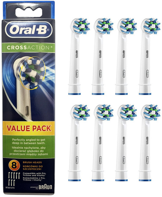 Oral-B Cross Action Electric Toothbrush Replacement Brush Head Refill (8 count), Oral-B Cross 8 Count, 1개