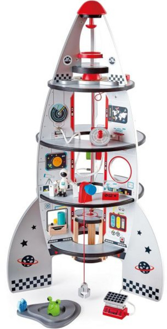 하페 나무장난감 장난감 Hape 4단 20피스 내구성이 뛰어난 나무 로켓 어린이용 우주선 L: 18.8 W: H: 29.1인치