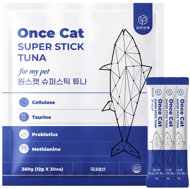 원스캣 슈퍼스틱 고양이 츄르 알러지 알레르기 헤어볼 피부 습식 파우치 간식, 30개, 12g, 참치