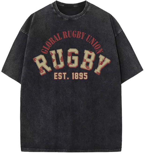 마제클로 피그먼트 오버핏 그래비티 시카고 럭비 반팔 빈티지 프린팅 워싱 반팔티