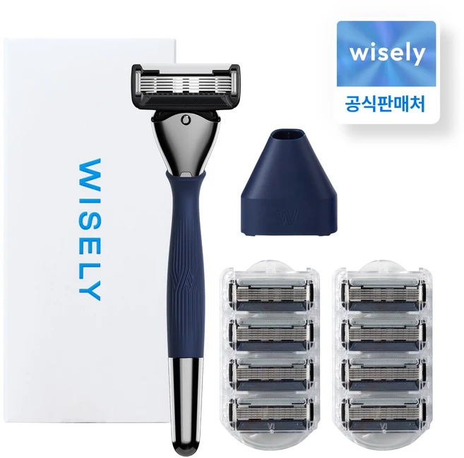 와이즐리 5중날 PRO 면도기 세트 면도기 + 면도날 9P, 1개, PRO 스타터세트 1P + 리필면도날 8P (네이비) - 쿠팡