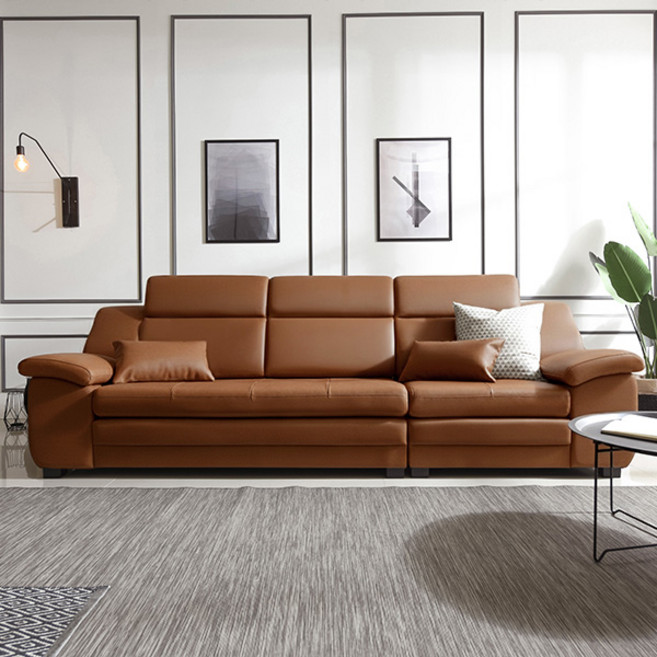 [삼익가구]코모도 천연소가죽 4인용 소파(스툴제외) 소가죽소파, 카멜