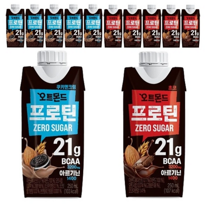 롯데칠성음료 오트몬드 프로틴 제로슈거 쿠키앤크림+초코, 6세트, 250ml