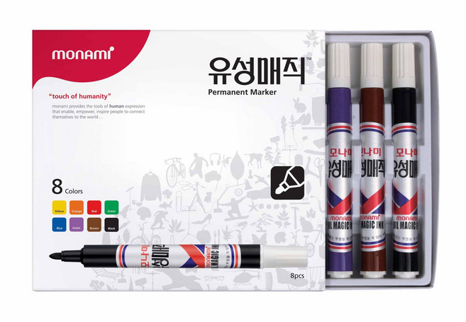 펜코리아(디오피스) 모나미 유성매직 검정 청색 적색 8색 12색 24색, 1박스