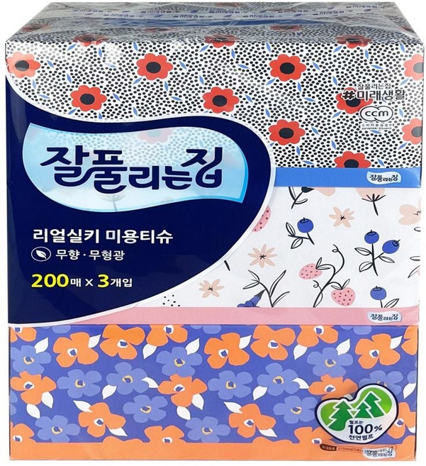 잘풀리는집 리얼 실키 미용티슈 200매 X 3개입 -O jck+3146Do
