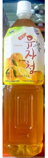 청솔 유자 데님 1.5l x6업소용 식자재 식당용 단체 급식용 식재료 대용량, 6개, 1개입