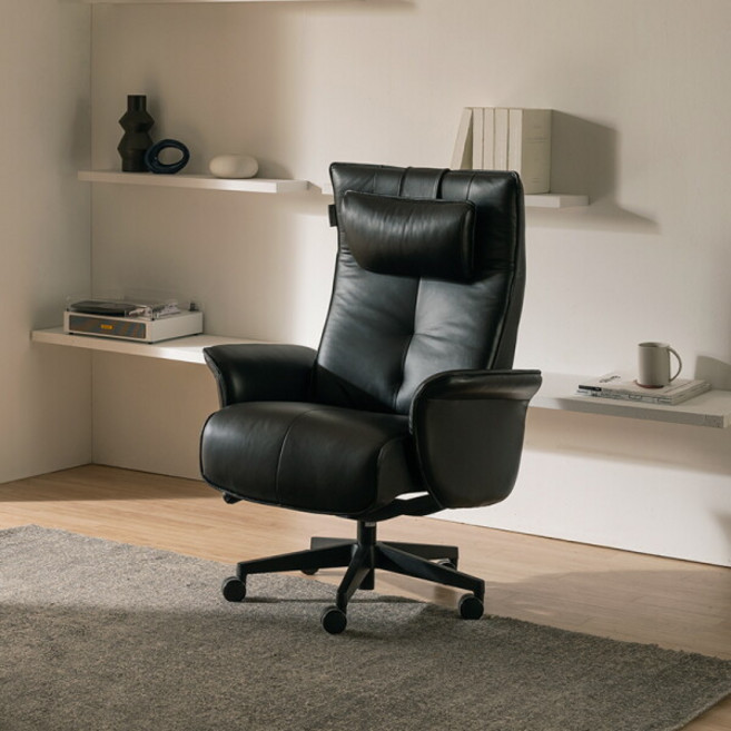 [다우닝] 알파 902 1인 전체 내추럴가죽 오피스 리클라이너, 색상:블랙