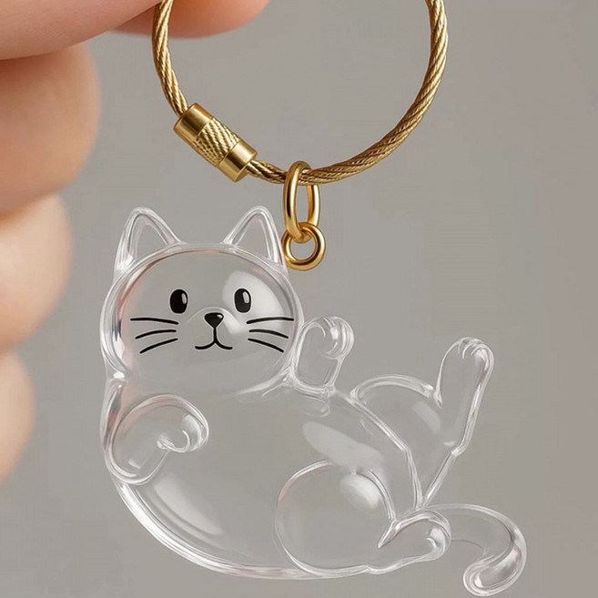 [MSMULTIVERSE] 잘 지내냥? 고양이 반려묘 반려동물 추억 기념 메모리얼 털 보관 캡슐 키링, 1세트, 투명 B
