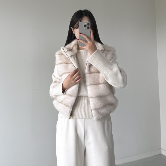 [행복여] 에코 세이블 하프넥 밍크 집업 조끼