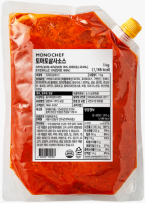 토마토살사소스 모노쉐프 1kg 케찹 토마토소스 바질 멕시칸 스타일 살사 소세지 튀김 타코, 1