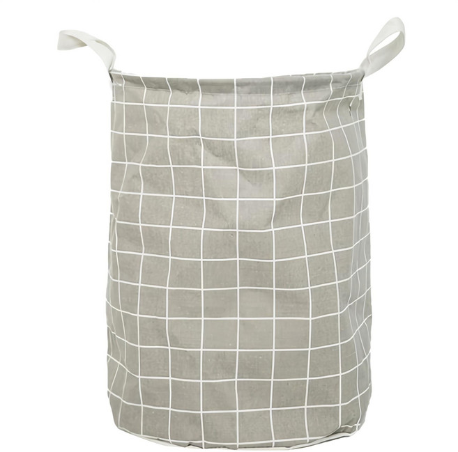 하이퍼플래닛 체크 원형 패브릭 접이식 다용도 빨래바구니, 그레이