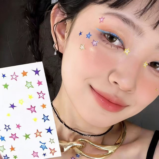 페이스 스티커 메이크업 바디 파티 별 포인트 2장 세트, 1세트, 혼합